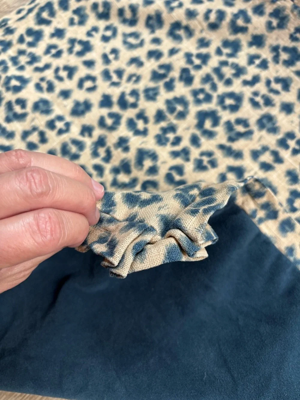 Navy Velvet & Linen Leopard Print Accent Pillow Cover | 22” Square Reversible